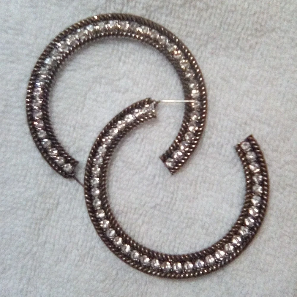 Sparkly Hoop Earrings Women's Round Crystal Rhinestone Statement Glamorous,